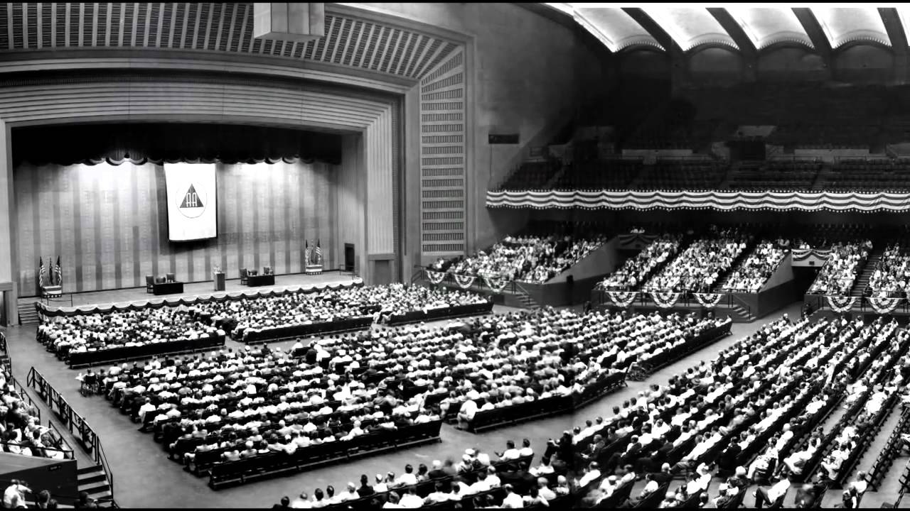 Image marking the 1955 US-Canadian General Service Conference in St. Louis, Missouri, which became the guardian of Alcoholics Anonymous’ Traditions and services in the USA and Canada.